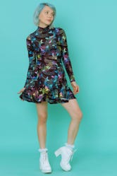 Koi Rainbow Long Sleeve Evil Mini Skater Dress