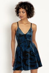 Venomous Blue Velvet Mini Strappy Dress