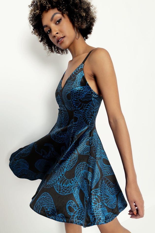 Venomous Blue Velvet Mini Strappy Dress