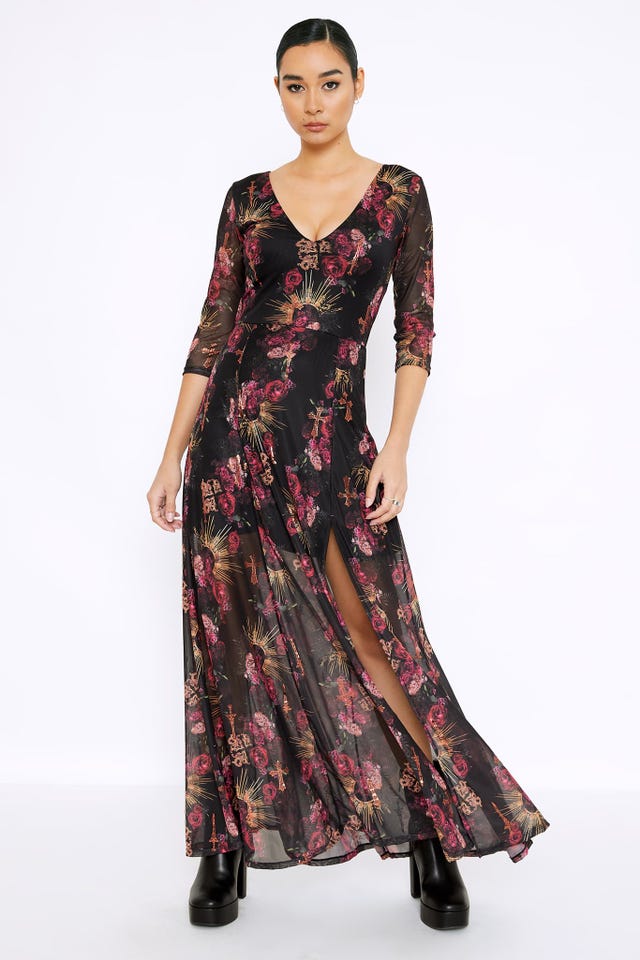 Baroque Fantasy 3/4 Sleeve Split Maxi Dress - Limited