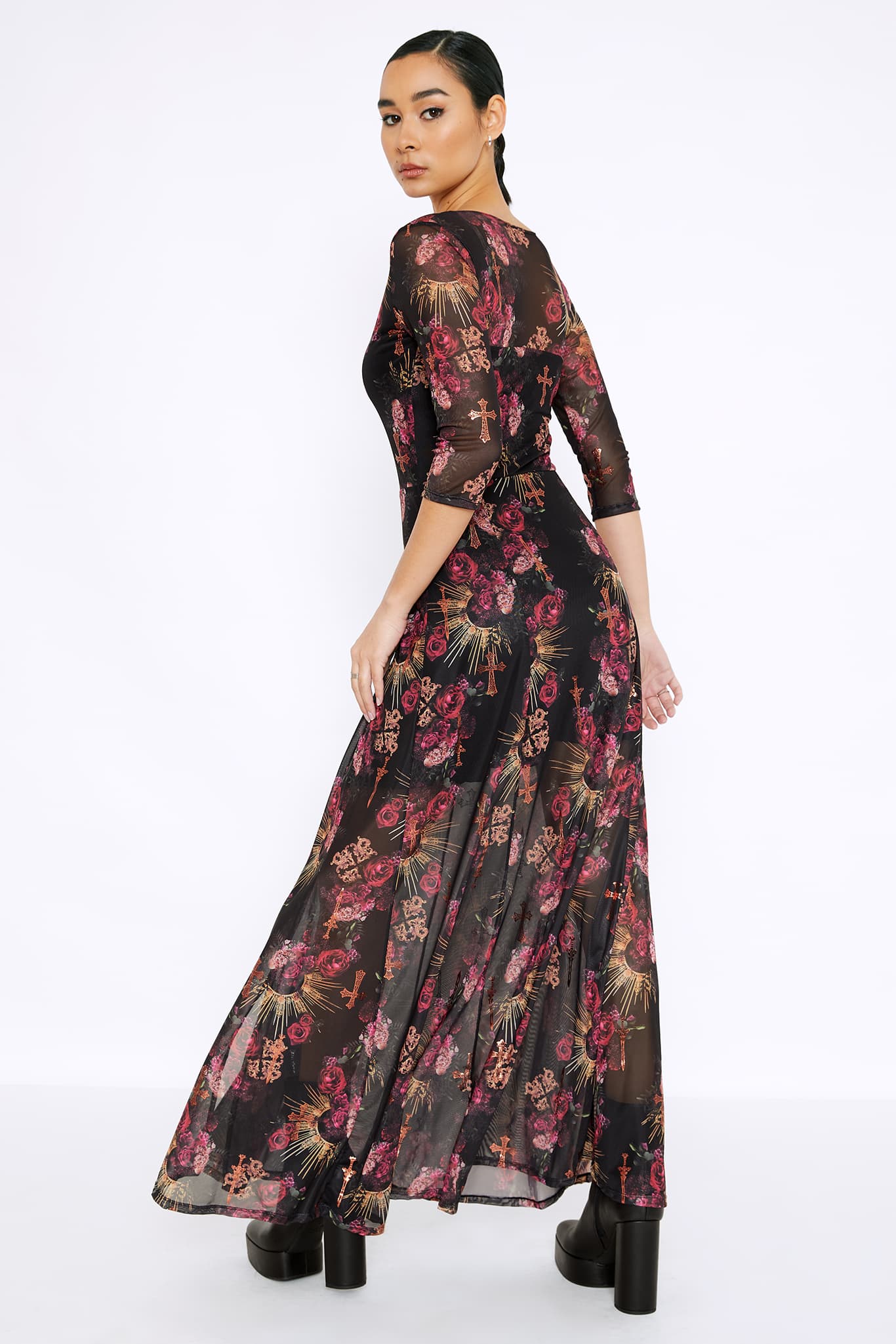 Baroque Fantasy 3/4 Sleeve Split Maxi Dress - Limited