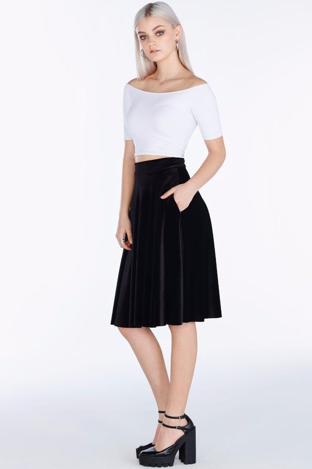 Velvet Black Pocket Midi Skirt - Limited