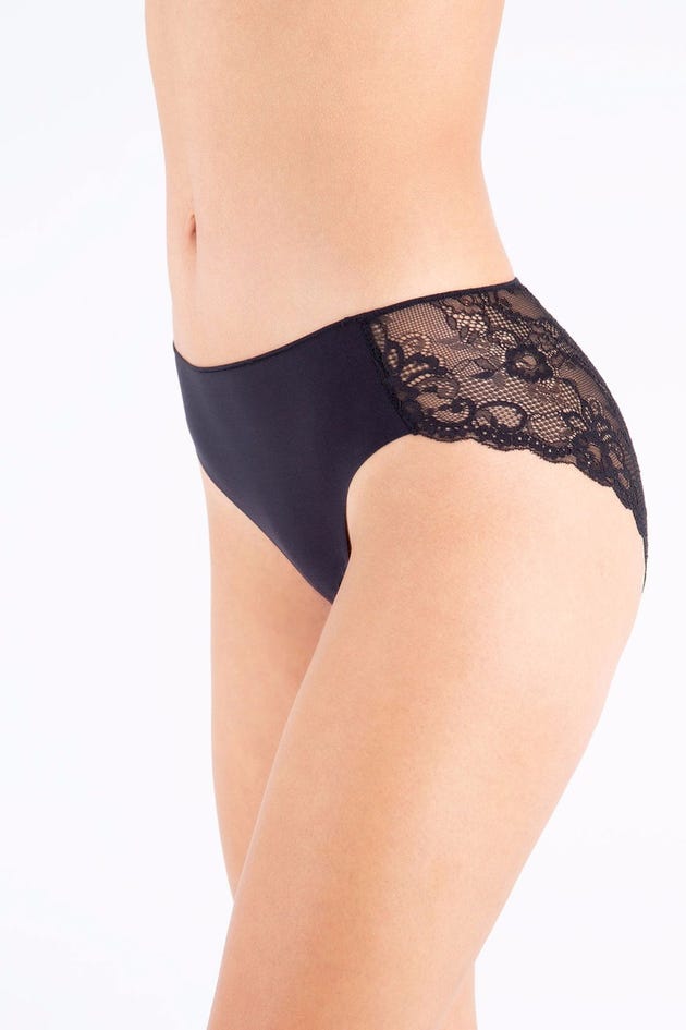 No-Show Black Lace High Cut Brief - Limited