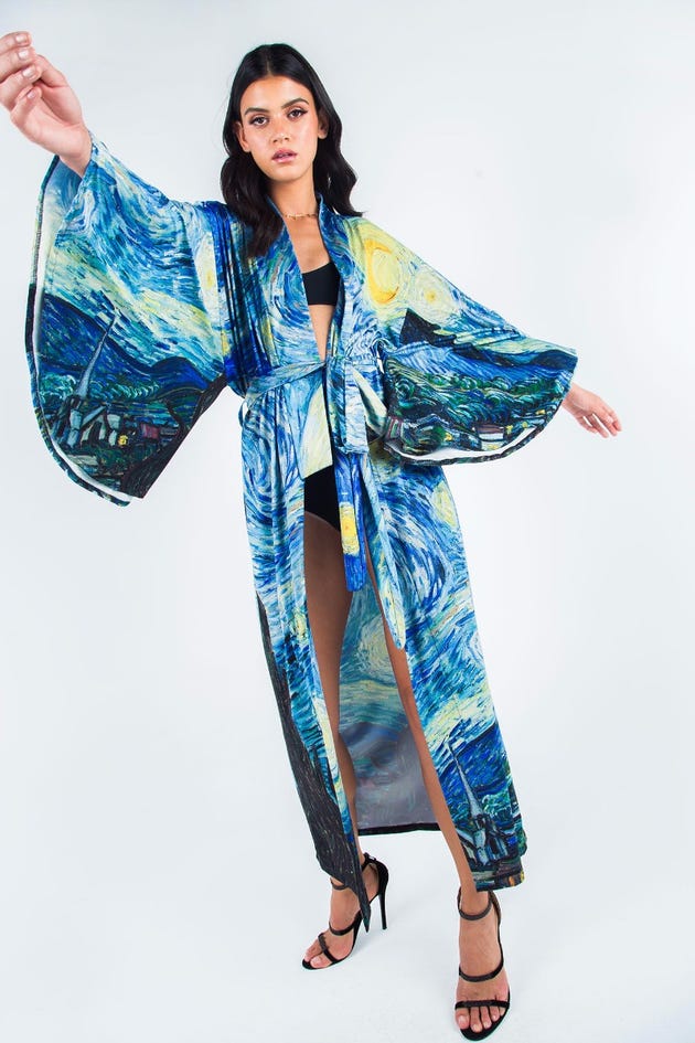Starry Night Swan Kimono