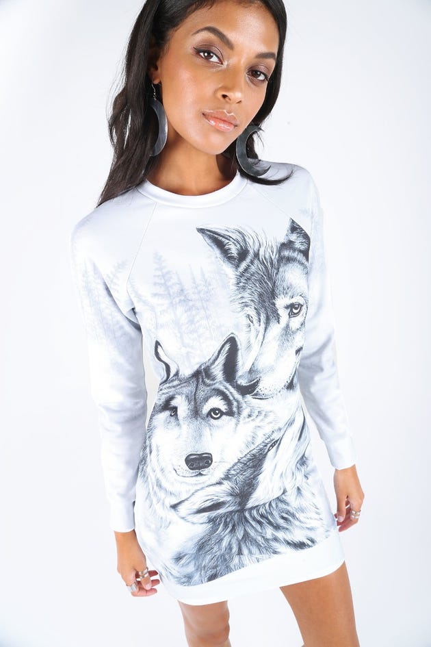 White Wolves Sweater Dress