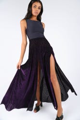 Burned Velvet Violet Vines Split Skirt