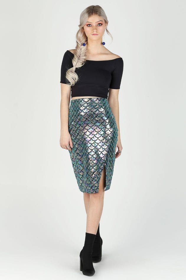 Mermaid Ocean Velvet Wrap Midi Skirt