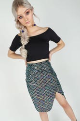 Mermaid Ocean Velvet Wrap Midi Skirt