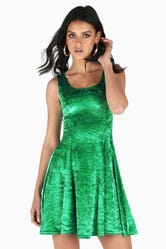 Green Crushed Velvet Evil Skater Dress