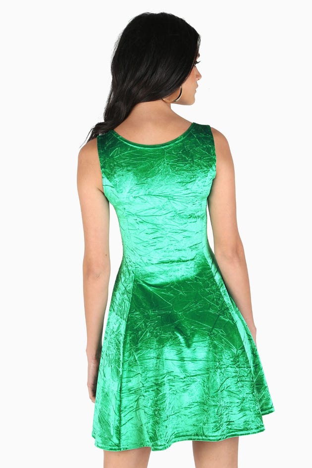 Green Crushed Velvet Evil Skater Dress