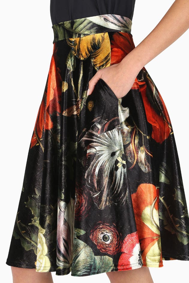 Deadly Flora Velvet Midi Skirt