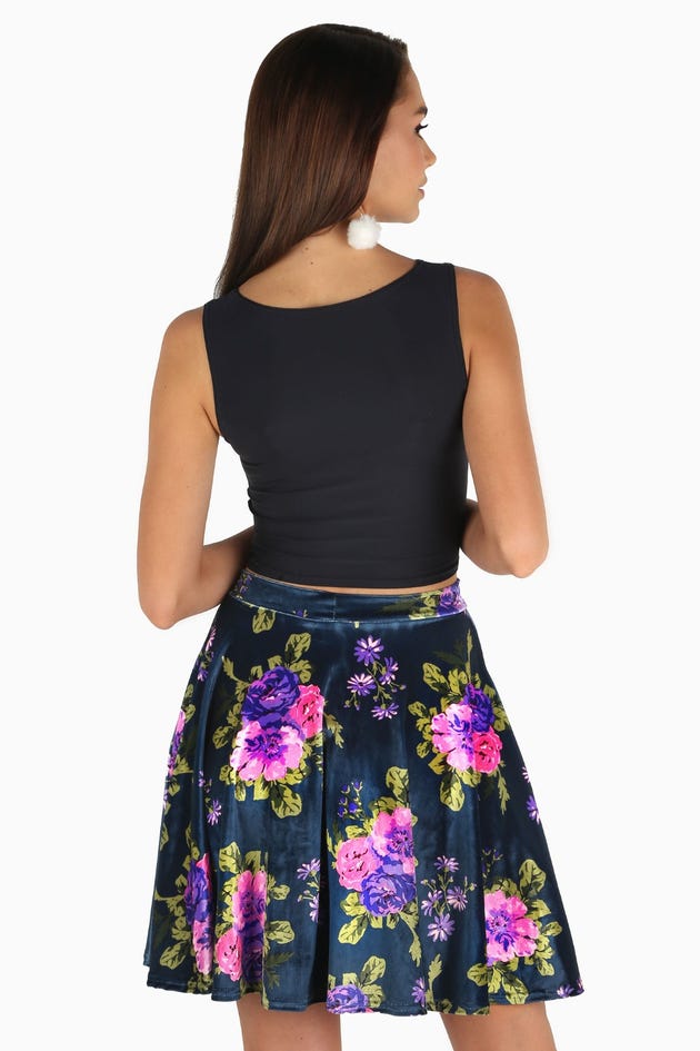 Bloomin' Cute Velvet Pocket Skater Skirt