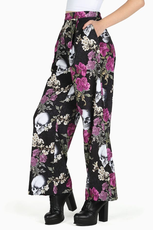 Skull Bouquet Wide Leg Pants