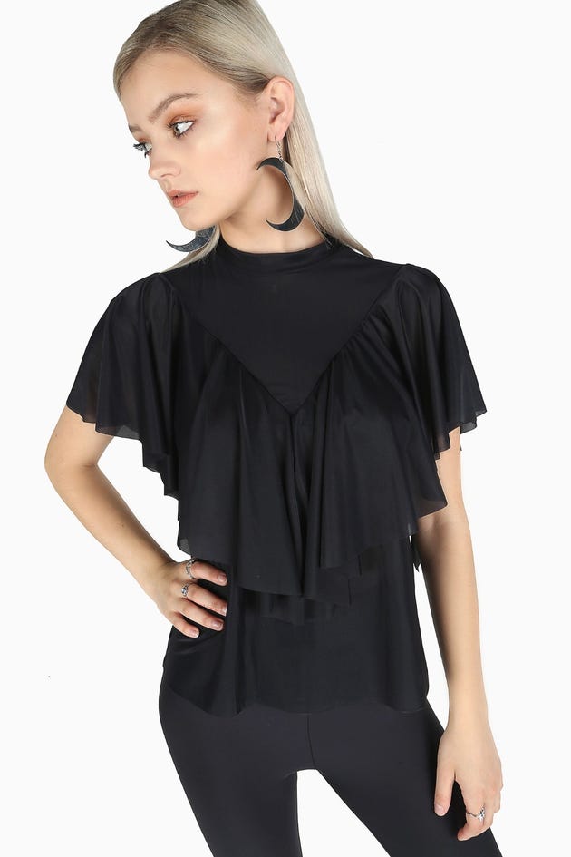 Black Sheer Frill Top - Limited