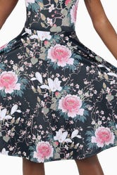 Koson Flowers Cap Sleeve Pocket Midi Dress