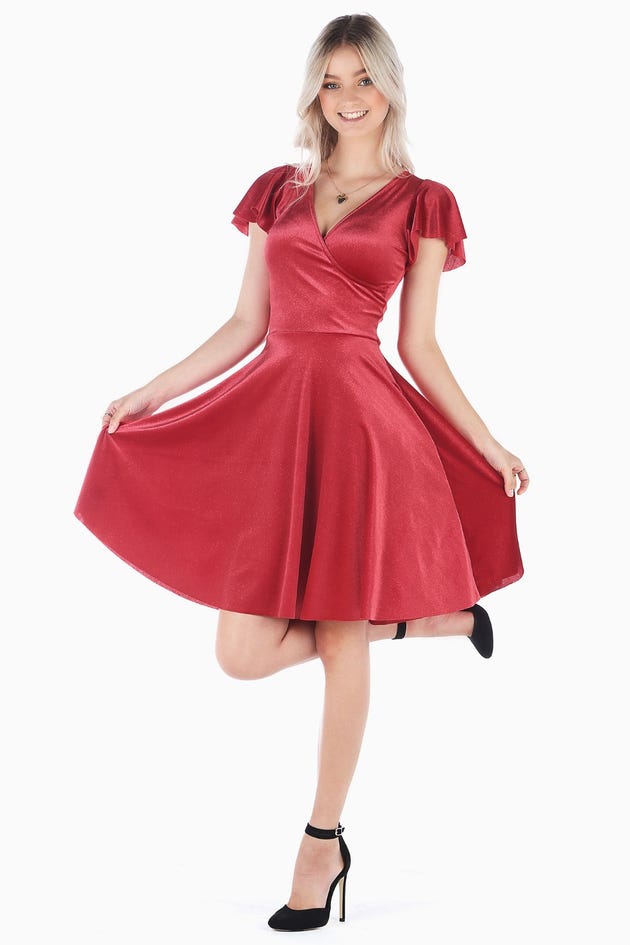 All That Glitters Velvet Red Wrap Longline Dress