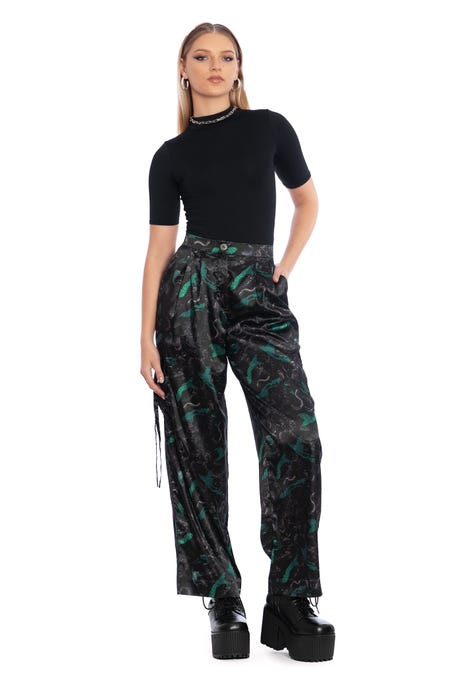 Abyss Wide Leg Satin Cargo Pants