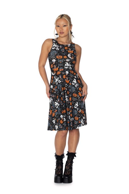 Trick Or Treat Black Princess Midi Dress