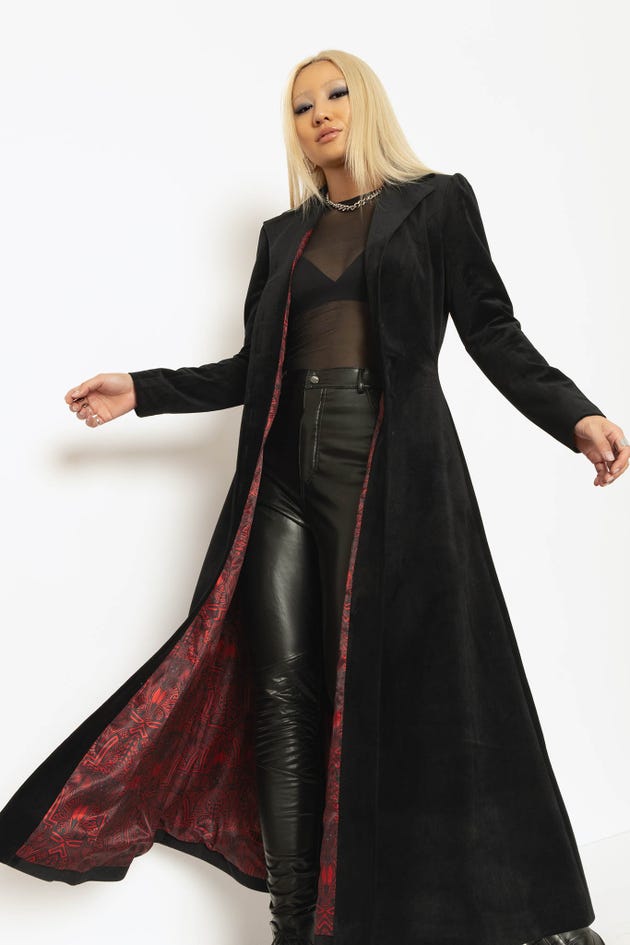 Black Cursed Bats Velvet Trench Coat