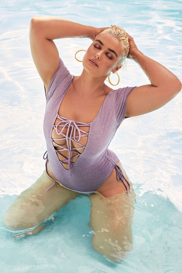 Pool Party Lilac Lace Up Cap Sleeve Swimsuit