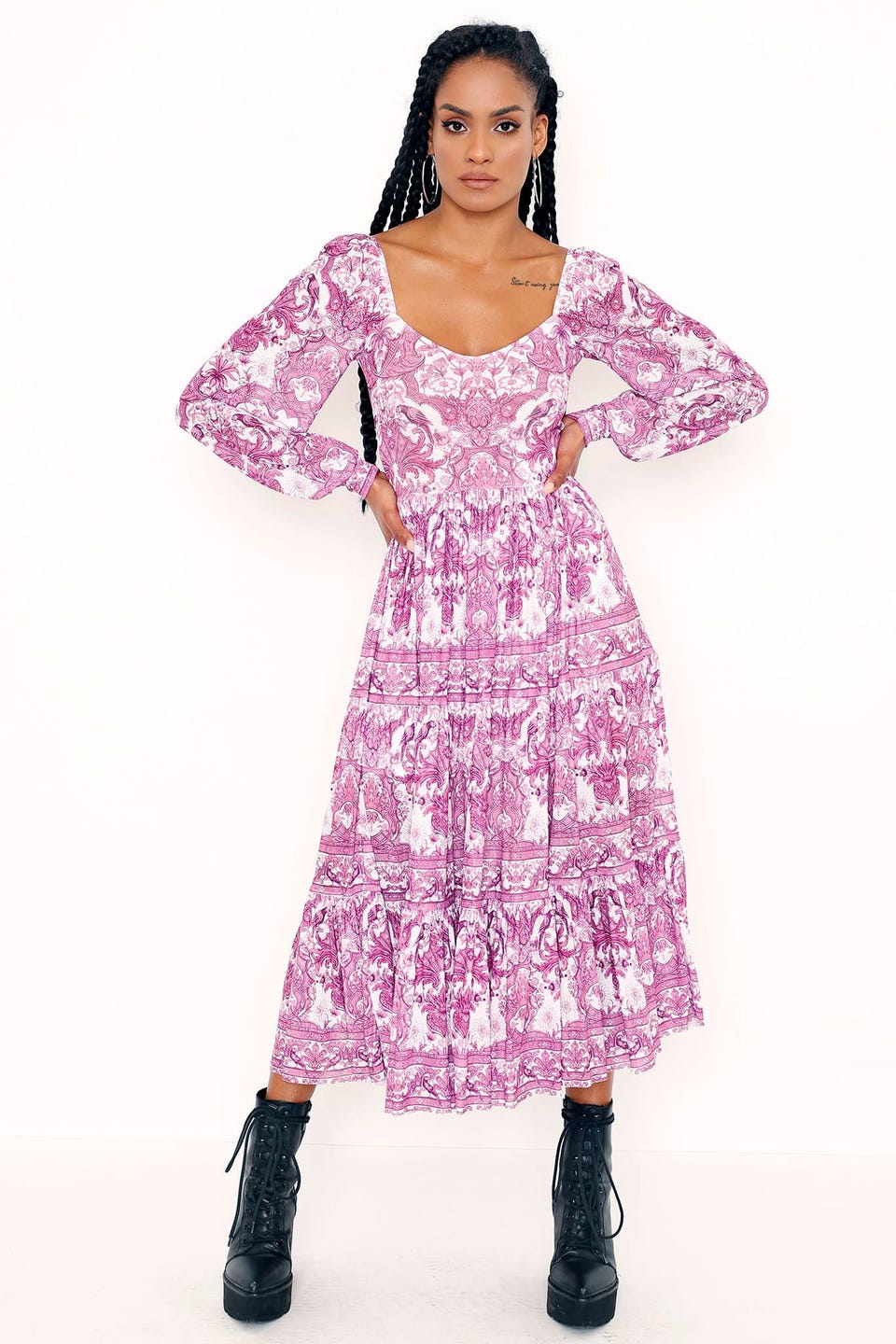 Chinoiserie Magenta Tier Romance Dress - Limited
