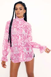 Chinoiserie Pink Sheer Ruffle Shirt