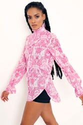 Chinoiserie Pink Sheer Ruffle Shirt