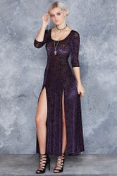 Burned Velvet Jewel Long Sleeve Maxi Dress