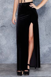 Velvet Black Split Column Skirt