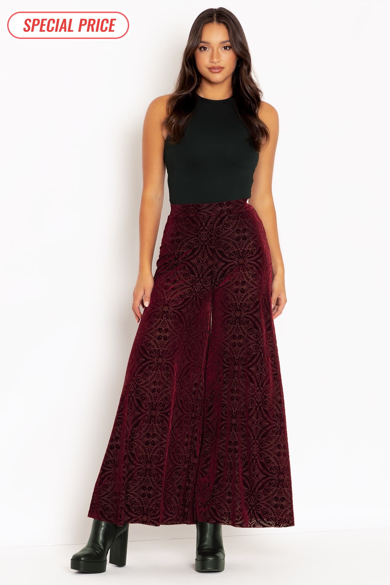 Burned Velvet Wine Palazzo Pants - Limited