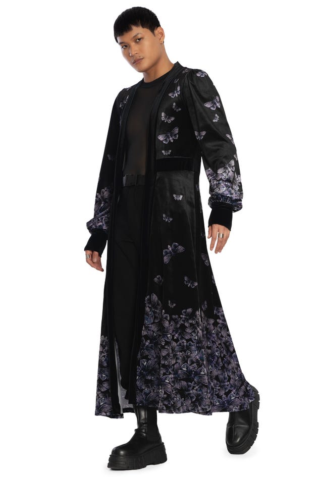 Death's Head Hawkmoth Velvet Maxi Jacket