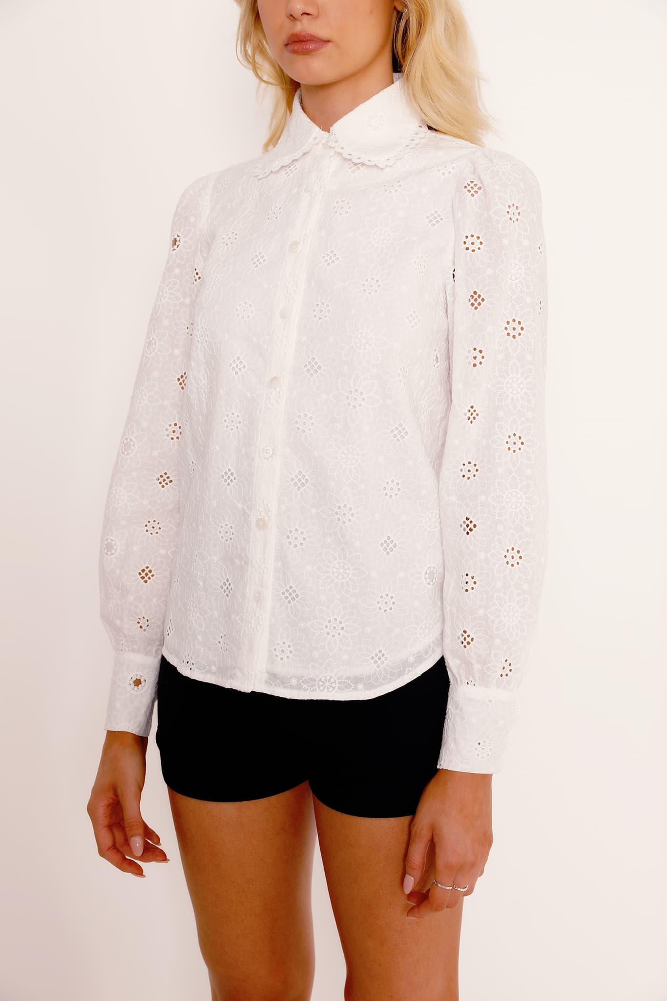 Broderie Anglaise White Collared Shirt - Limited
