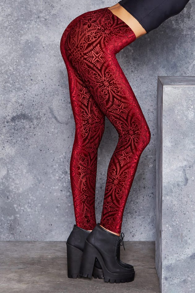Crushed velvet leggings - Dark red - Ladies