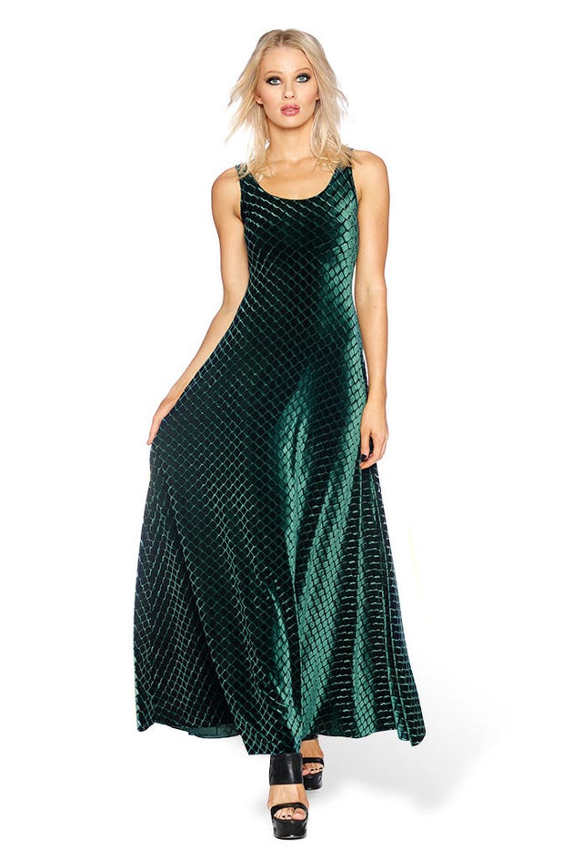 Embossed Velvet Reptilian Maxi Dress