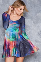 Galaxy Rainbow Long Sleeve Skater Dress