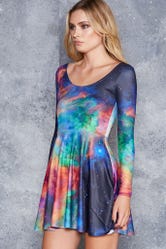Galaxy Rainbow Long Sleeve Skater Dress