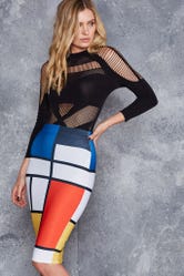 Mondrian Midi Pencil Skirt