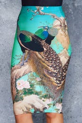 Peacocks In Spring Midi Pencil Skirt