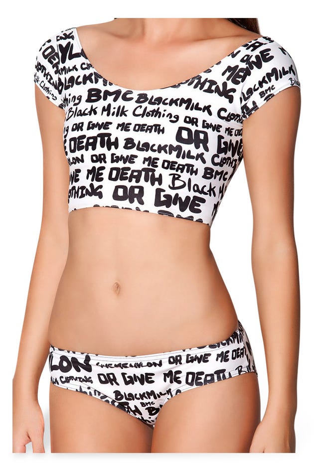 Nylon vs. Death 2 Piece White and Black Swimsuit Top