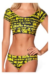 Nylon vs. Death 2 Piece Black and Yellow Swimsuit Top