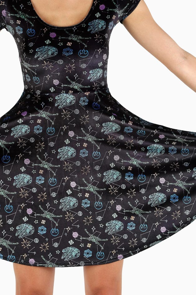 Star Wars Spaceships Velvet Cap Sleeve Longline Dress