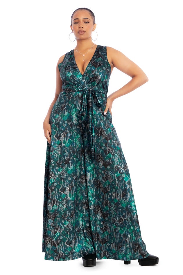 Mermaid's Grotto Plunge Wide Leg Jumpsuit