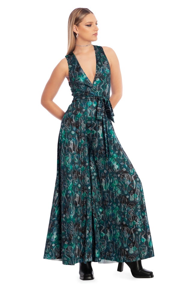 Mermaid's Grotto Plunge Wide Leg Jumpsuit