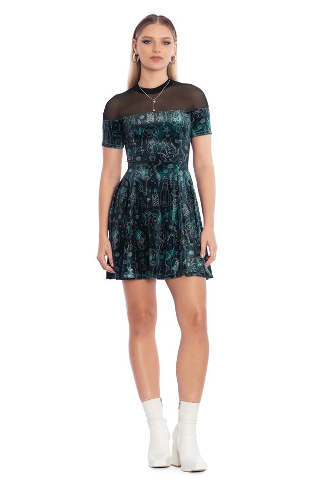 Mermaid's Grotto Sheer Splice Evil Tee Dress