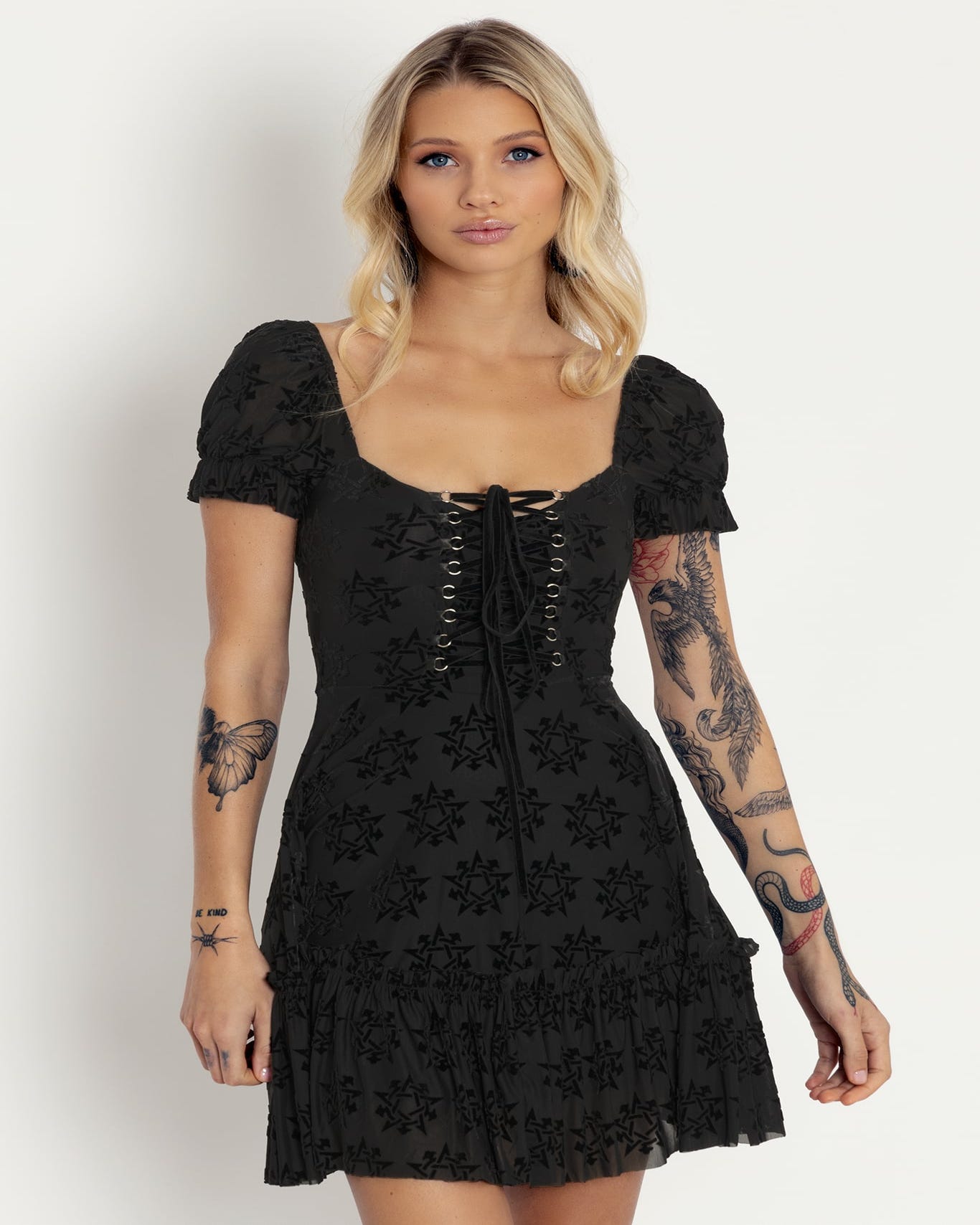 Burned Velvet Pentagram Corseted Dress - Limited