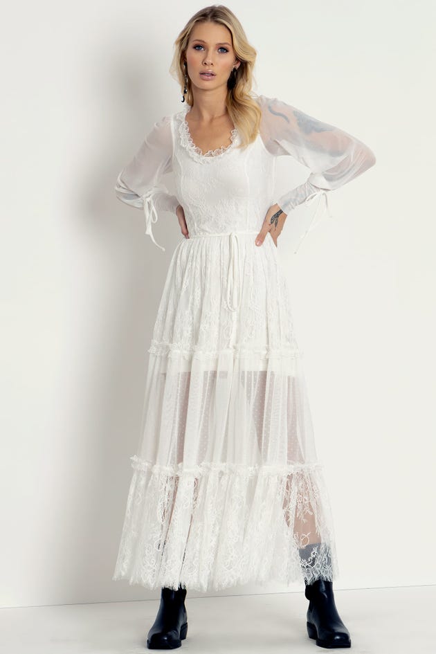 White Wedding Long Sleeve Maxi Dress - Limited