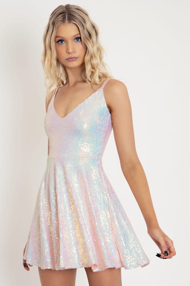 Sparkle Sparkle Blush Sequin Mini Strappy Dress