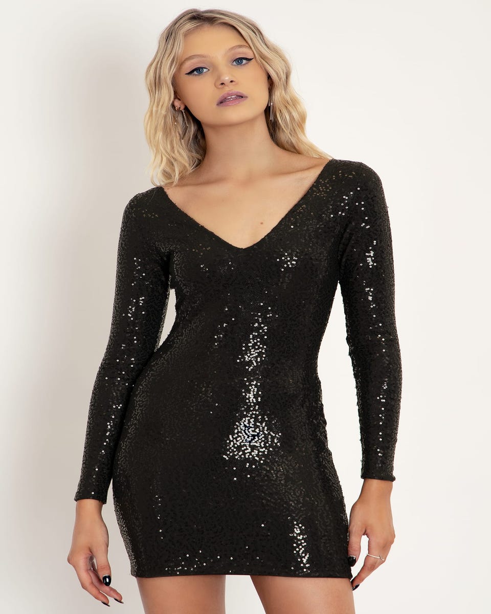 Sparkle Sparkle Black Sequin Long Sleeve Dress - Limited