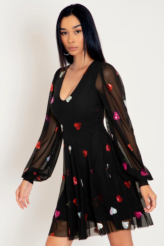 I Heart Sequins Black Sheer Romance Dress