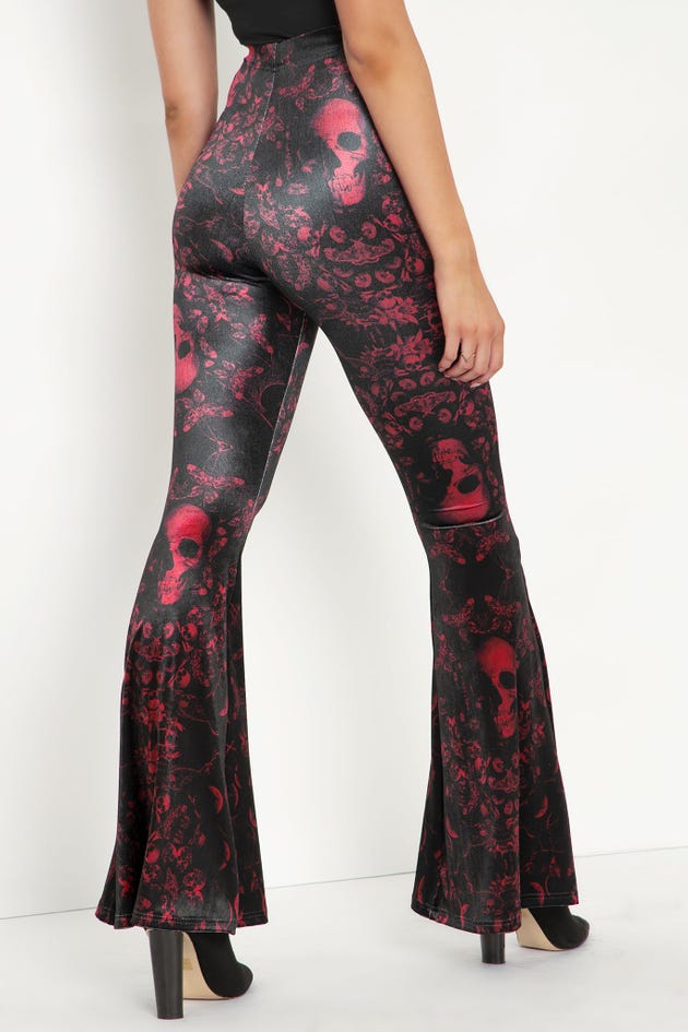 L'Agence - Lane Red Dahlia Printed Velvet Flare Pant
